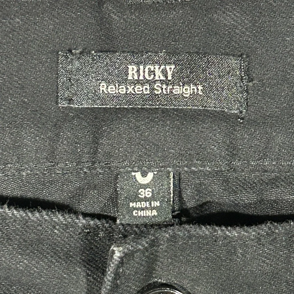 True Religion Men's 36 Ricky Relaxed Straight Black Denim Jeans #3319